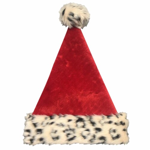 Holiday Home Plush Santa Hat with Leopard Trim - Red Perspective: front