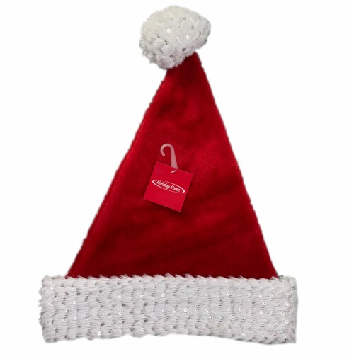 Holiday Home Plush Sequin Fur Santa Hat Perspective: front