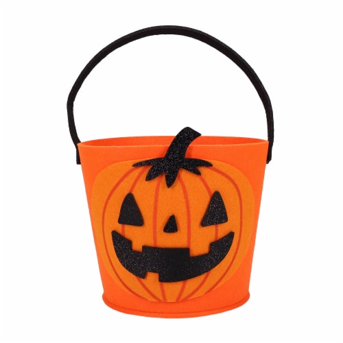 Holiday Home Felt Pumpkin Treat Bucket - Orange/Black Perspective: front