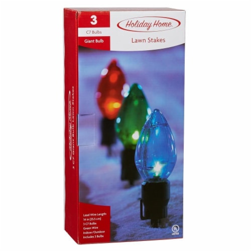 Holiday Home 3 Giant Bulbs Stake Christmas Lights Perspective: front