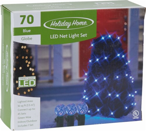 Holiday Home® Indoor Outdoor 70 Globe LED Net Christmas Light Set - Blue Perspective: front