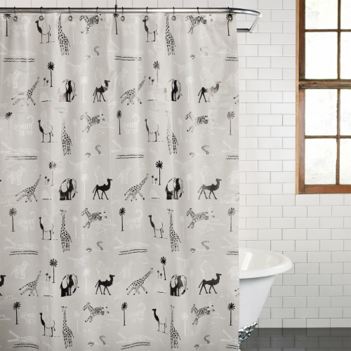 Everyday Living Jungle Dreams PEVA Shower Curtain - Black/White Perspective: front