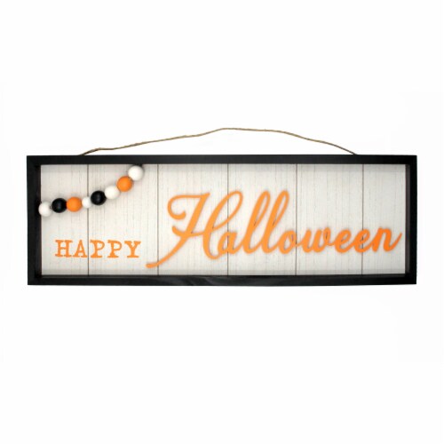 Holiday Home Happy Halloween Wall Sign with Beads - Ivory Perspective: front
