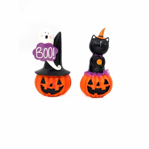 Holiday Home Cat/Ghost on Pumpkin Decor - Assorted Perspective: front