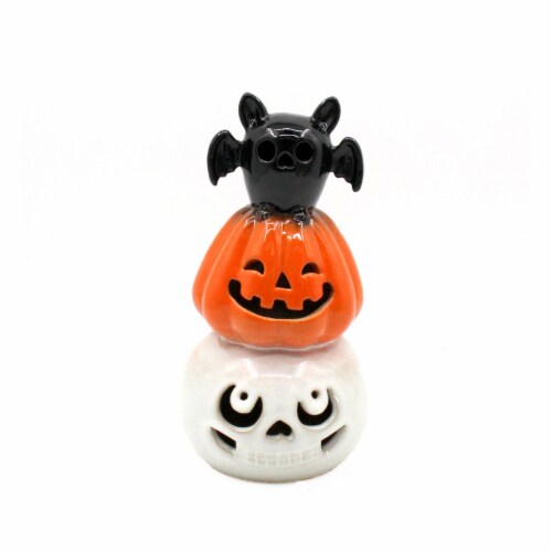 Holiday Home LED Stacked Bat Pumpkin and Skull Decor Perspective: front