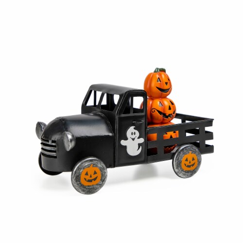 Holiday Home Metal Truck with Pumpkins - Black Perspective: front