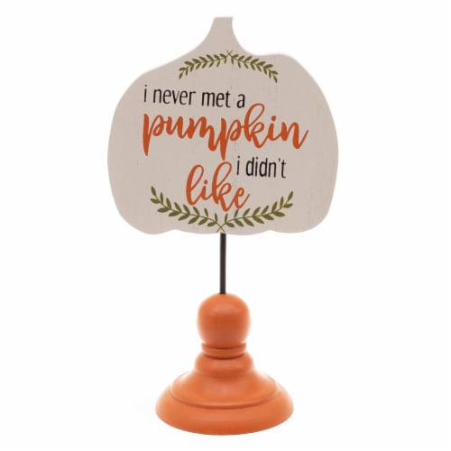 Holiday Home Never Met A Pumpkin Mini Sign - Orange Perspective: front