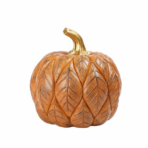 Holiday Home Pumpkin with Leaves Decor - Orange Perspective: front