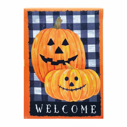 Holiday Home Welcome Jack O Lanterns Flag Perspective: front