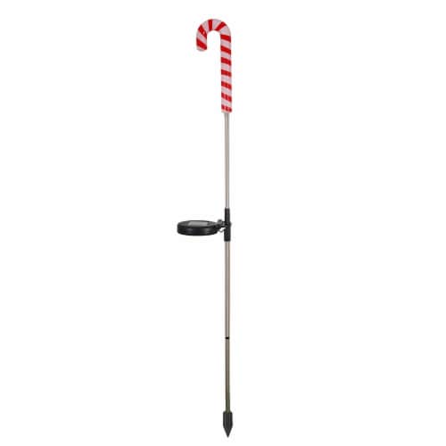 Holiday Home Solar Mini Candy Cane Yard Stake - Red/White Perspective: front