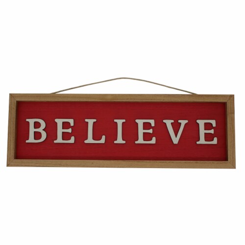 Holiday Home Believe Wall Sign - Red Perspective: front