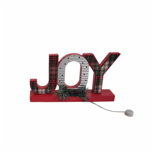 Holiday Home LED Joy Plaid Sign Decor Perspective: front
