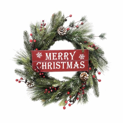 Holiday Home Wreath with Merry Christmas Decor Perspective: front