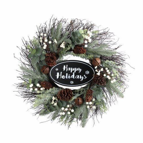 Holiday Home Happy Holidays Wreath Perspective: front