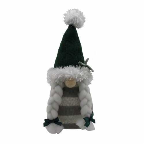 Holiday Home Fabric Gnome with Braids - Green Perspective: front
