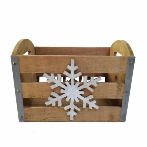 Holiday Home Large Snowflake Wood Crate Perspective: front