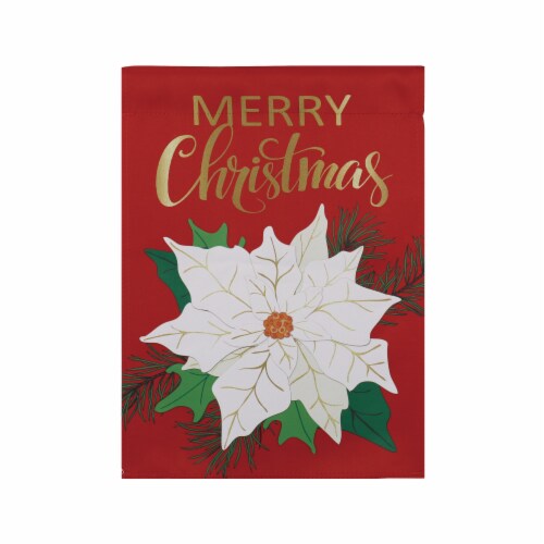 Holiday Home Poinsettia Garden Flag - White Perspective: front