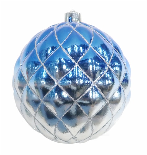 Holiday Home Shatterproof Ornament with Stripe - Blue/Silver Perspective: front