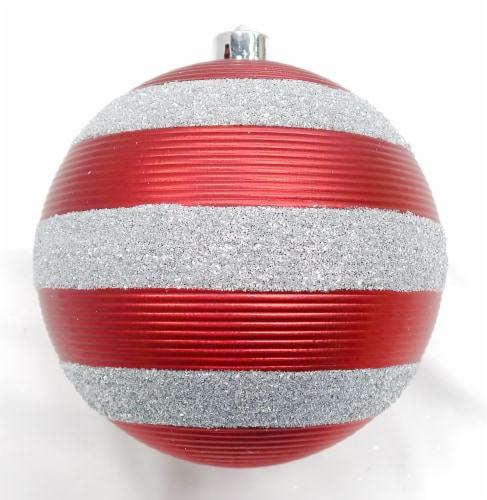 Holiday Home Shatterproof Striped Ornament - Silver/Red Perspective: front