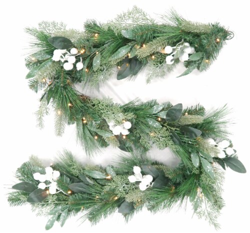 Holiday Home LED Garland with White Berries Perspective: front