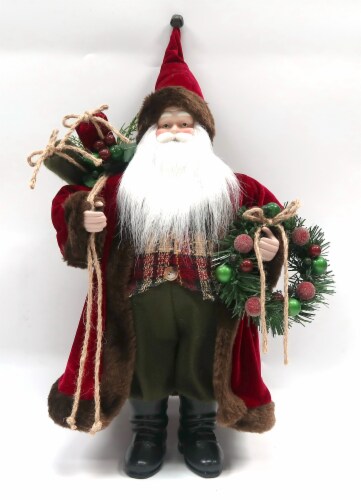 Holiday Home Burgandy Coat Santa with Wreath Perspective: front