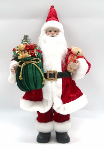 Holiday Home Red Coat Santa with Teddy Bear Perspective: front