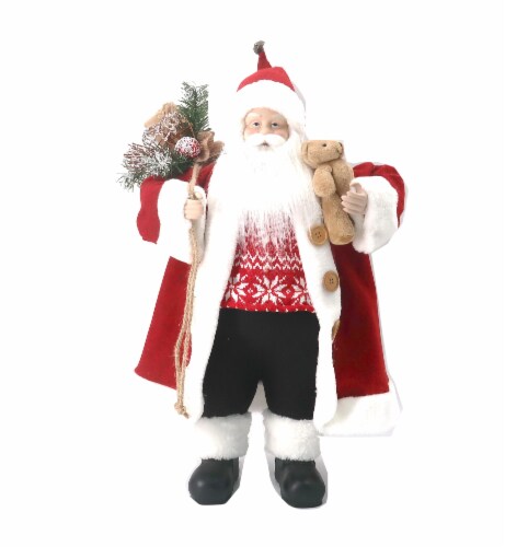 Holiday Home Red Coat Santa with Teddy Bear Perspective: front