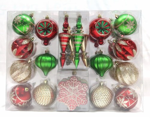 Holiday Home Shatterproof Christmas Ornament Set - Red/Green/Gold Perspective: front