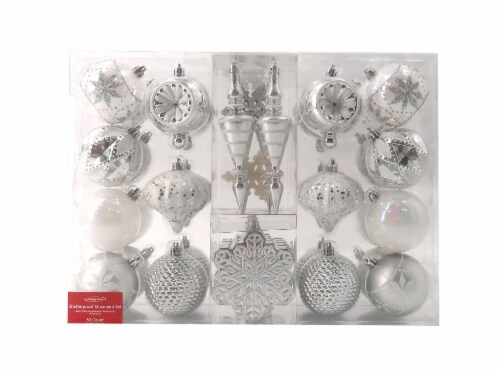 Holiday Home Shatterproof Christmas Ornament Set - Silver/White/Iridescent Perspective: front