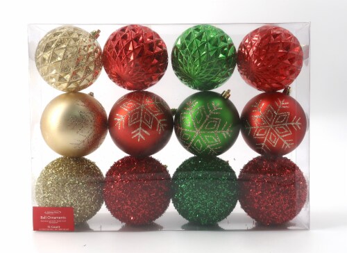 Holiday Home Shatterproof Ornaments - 12 Pack - Red/Green Perspective: front