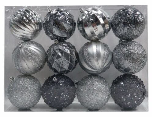 Holiday Home 100 mm Shatterproof Ornament Set - Gunmetal/Silver Perspective: front
