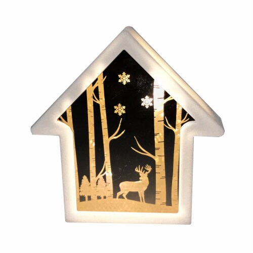 Holiday Home Illuminated Wood Forest House Perspective: front