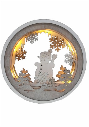 Holiday Home Illuminated Wood Round Decoration Perspective: front
