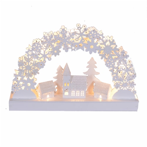 Holiday Home Illuminated Wood Bridge of Trees Perspective: front