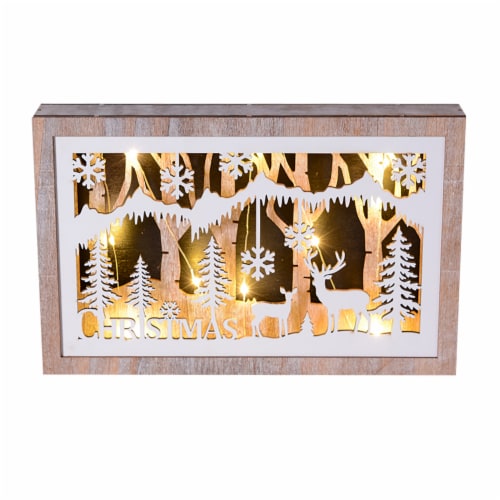 Holiday Home Illuminated Wood Forest Frame Decor Perspective: front