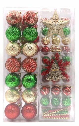Holiday Home Shatterproof Ornament Set - Red/Green Perspective: front