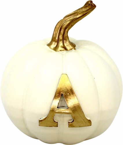 Holiday Home® Thanksgiving Letter A Monogram Pumpkin - White/Gold Perspective: front