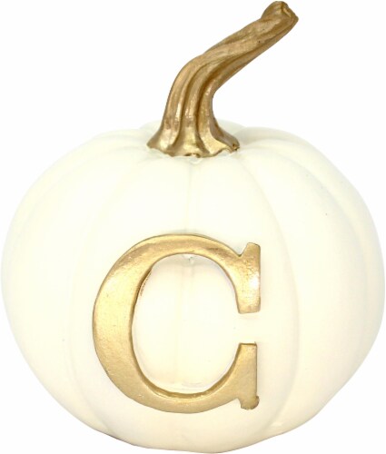 Holiday Home Thanksgiving Letter C Monogram Pumpkin - White/Gold Perspective: front
