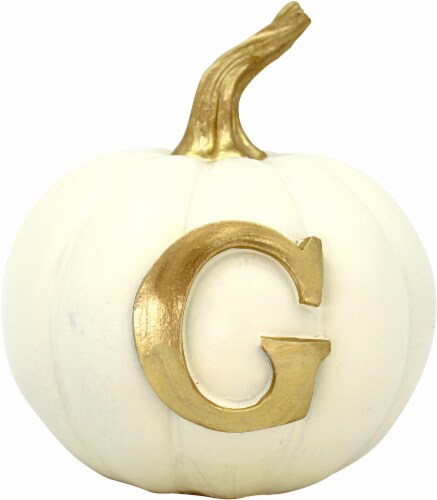 Holiday Home Thanksgiving Letter G Monogram Pumpkin - White/Gold Perspective: front