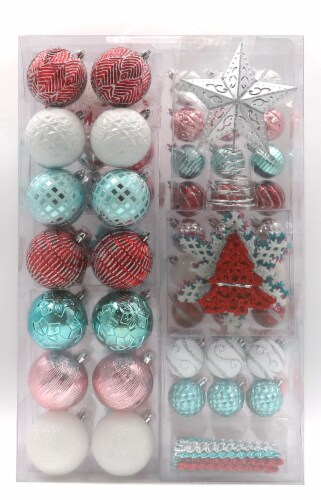 Holiday Home Shatterproof Ornament Set - Red/Blue Perspective: front