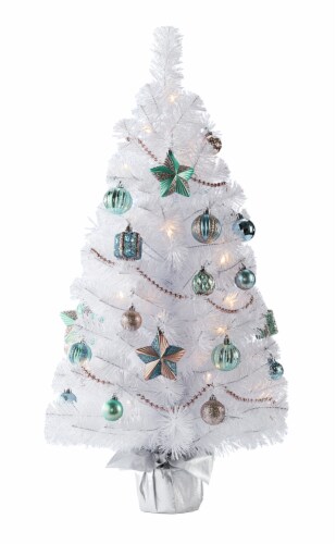 Holiday Home Shatterproof Miniature White Tree and Ornaments Set - Blue/Green Perspective: front