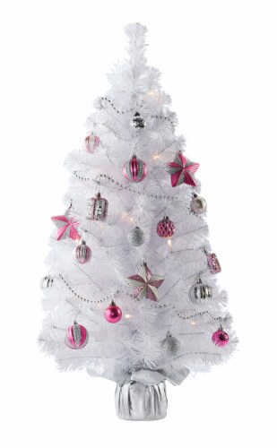 Holiday Home Shatterproof White Miniature Tree and Ornaments Set -  Pink/Silver, 29 pc - Fry's Food Stores