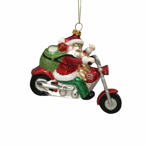 Holiday Home Santa on Motorcycle Ornament Perspective: front