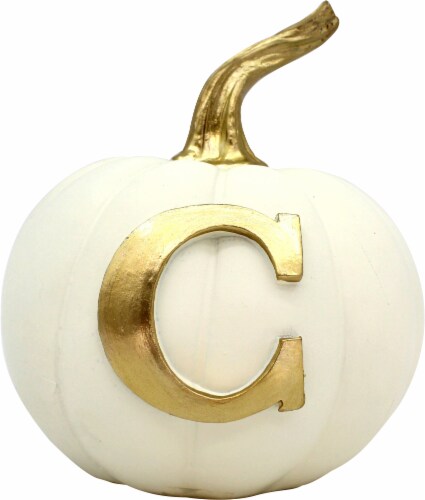 Holiday Home Thanksgiving Letter C Monogram Pumpkin - White/Gold Perspective: front
