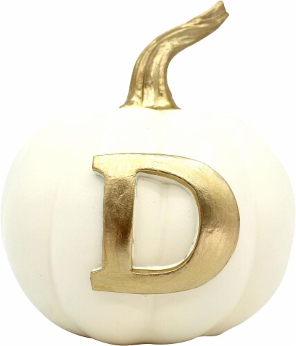 Holiday Home Thanksgiving Letter D Monogram Pumpkin - White/Gold Perspective: front