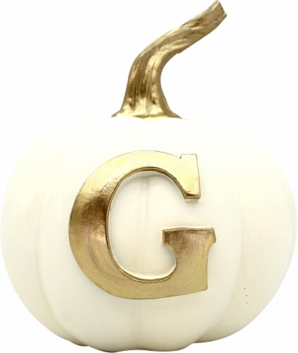 Holiday Home Thanksgiving Letter G Monogram Pumpkin - White/Gold Perspective: front