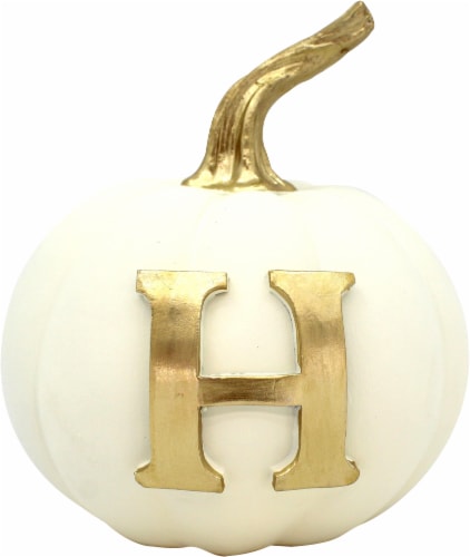 Holiday Home Thanksgiving Letter H Monogram Pumpkin - White/Gold Perspective: front