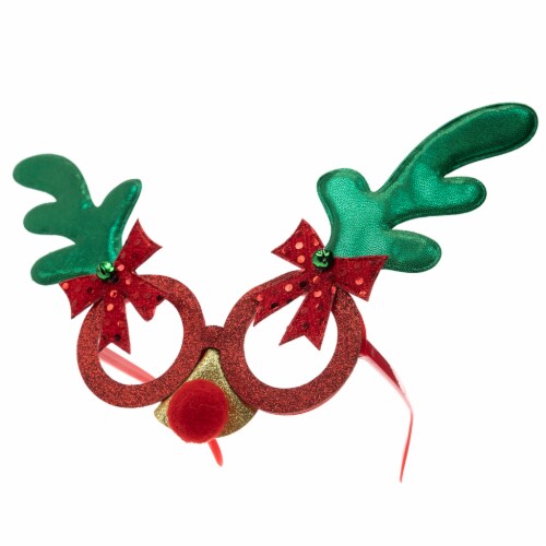 Holiday Home Glitter Reindeer Glasses Antlers - Green Perspective: front