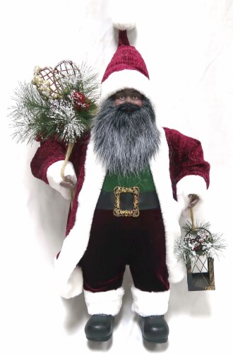 Holiday Home Burgandy Coat Santa with Lantern Perspective: front