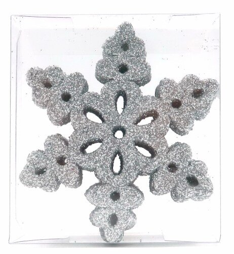 Holiday Home Glitter Snowflake Ornaments - Silver Perspective: front